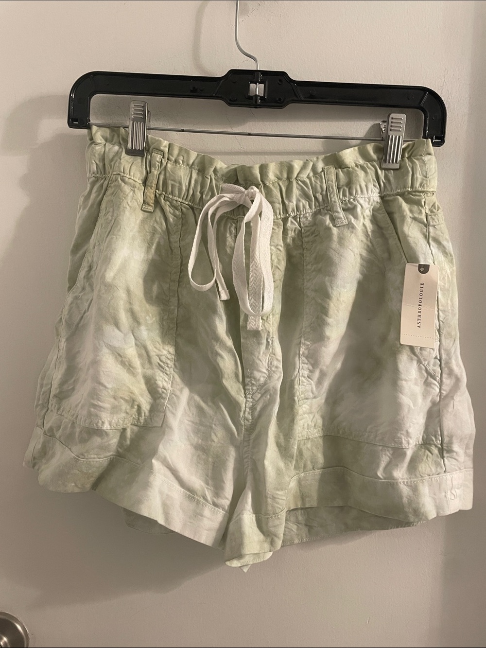 NWT ANTHROPOLOGIE Bella Dahl S Mint Tie Dye Tencel pockets Drawstring Shorts $98